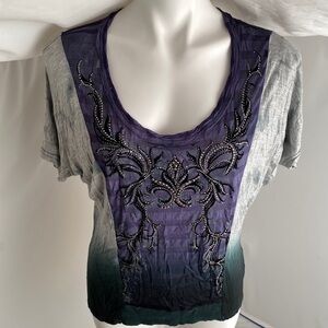 Miss Me ombré purple gray mixed media top S